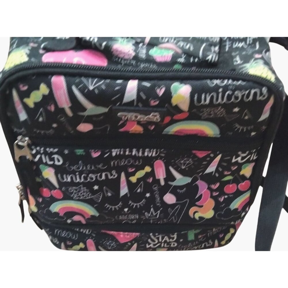 Flamingo Lunch Bag Insulated Unicorn Rainbow Adjustable Strap Black Pink - Picture 2 of 6